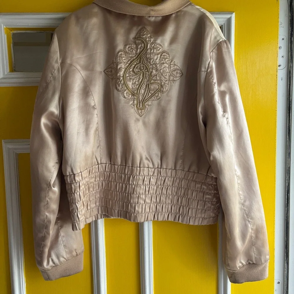 Baby Phat Women's 2X‎ Champagne Bomber Jacket Embroidered Logo Y2K - Picture 12 of 16